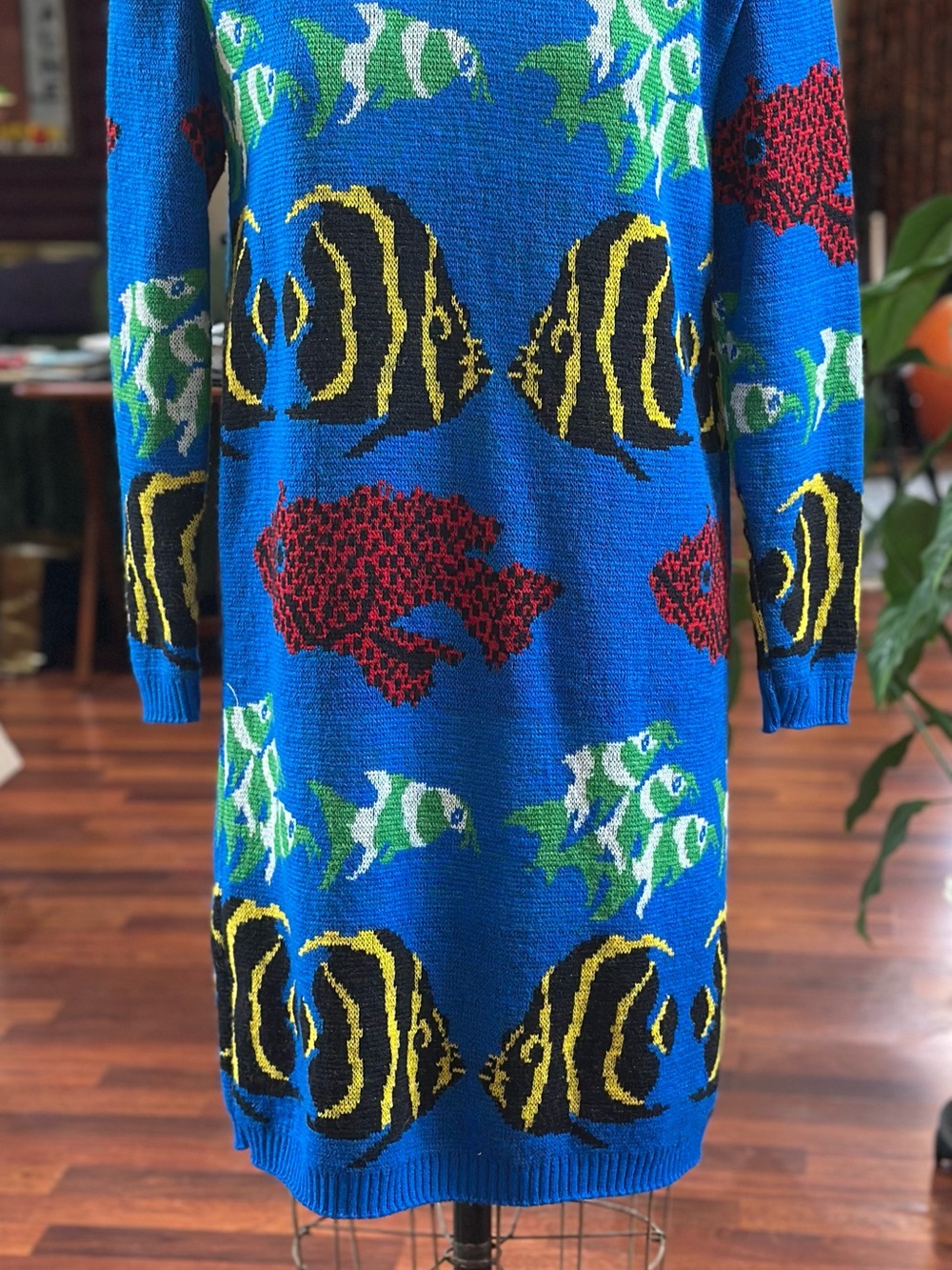 Vintage 80’s Betsey Johnson Punk Sweater Dress with Multicolor Fish Motif